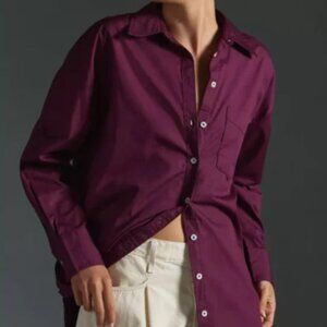 Anthropologie The Bennet Buttondown Shirt by Maeve size S Burgundy
